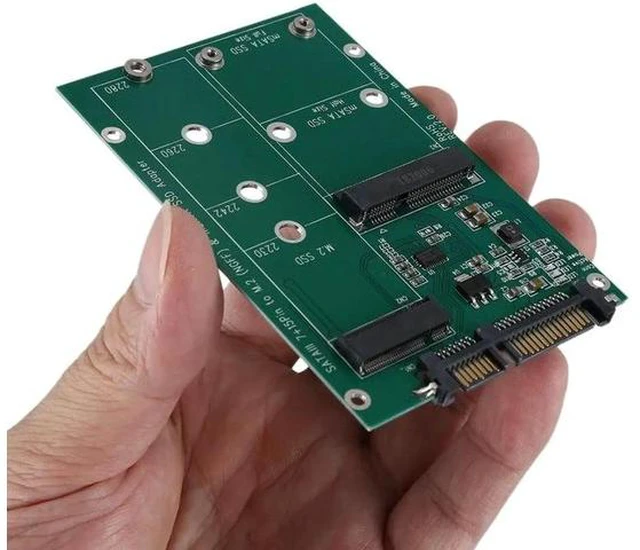 Alt view image 5 of 5 - 2 in 1 Mini PCI-E 2 Lane M.2 And mSATA SSD To SATA III 7+15 Pin Adapter