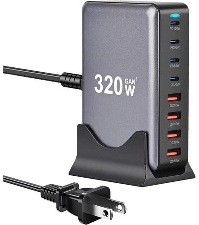Main image of 8-Prots 320W GaN III 8 Ports USB C Fast Charging Station Hub Mobile Phone Quick Charging Type C Desk GaN Tech Laptop USB C Power Adapter Block for IPhone Samsung