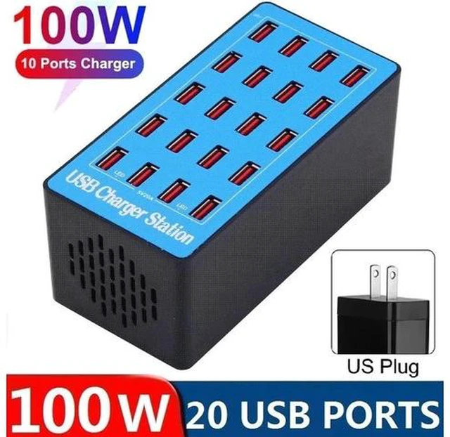 Main image of 20-Port 100W (20 A) USB Charging Station, Home-Sized Desktop USB Fast Charger, Multiple USB Desktop Chargers for Hotels, Schools, Shops, Shopping malls and Travel