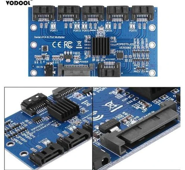 Alt view image 2 of 5 - SATA Expansion Card 1 to 5 Port SATA3.0 Controller Card Motherboard 6Gbps SATA Port Riser Card Adapter for Computer