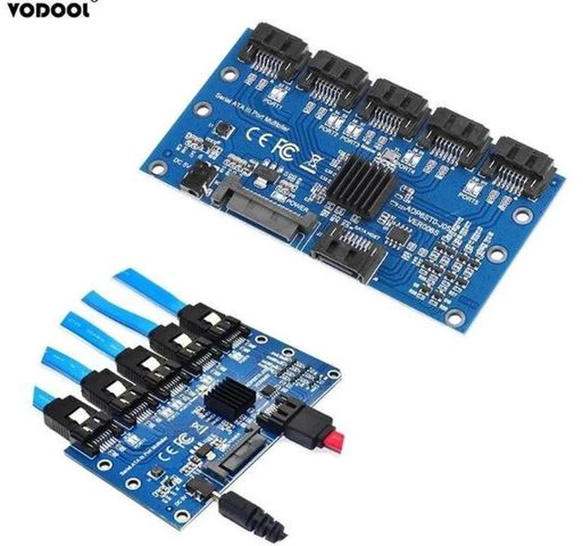 Alt view image 3 of 5 - SATA Expansion Card 1 to 5 Port SATA3.0 Controller Card Motherboard 6Gbps SATA Port Riser Card Adapter for Computer