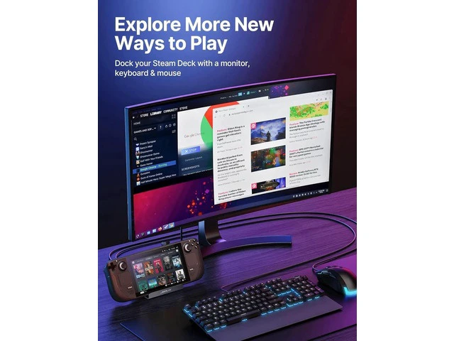 Alt view image 5 of 7 - Docking Station for Steam Deck/ROG Ally/Legion Go/MSI Claw, 5-in-1 Steam Deck Dock with HDMI 4K@60Hz, 100Mbps Ethernet, Dual USB-A 2.0 and 100W Charge Compatible with Steam Deck OLED-HB0602