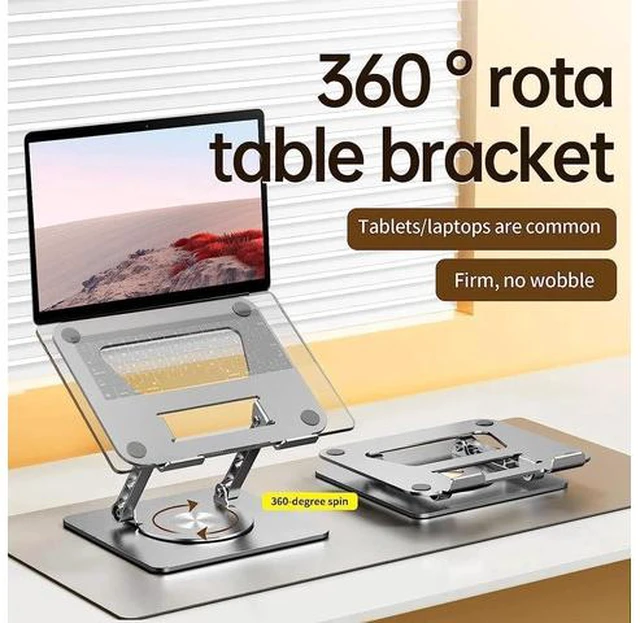 Alt view image 7 of 7 - Adjustable Laptop Stand for Desk, Swivel Aluminum Laptop Riser, Ergonomic Laptop Stand for Desk, Notebook Computer Stand Holder Compatible with 10-17 Inch Laptops, Silver