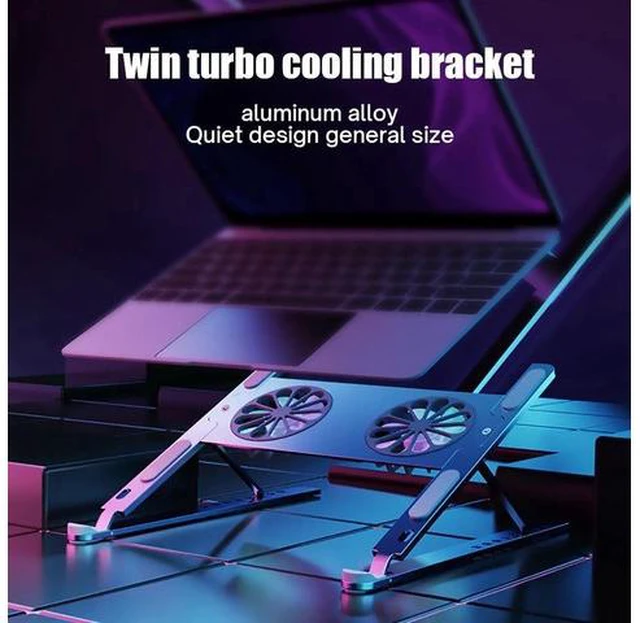 Main image of Laptop Tablet Stand, Ergonomic Foldable Adjustable Computer Stand Laptop Tablet Holder with Dual High-speed Cooling Fan, Compatible with 11-17.3 inches MacBook Pro/Air, Dell, Lenovo, HP, Samsung