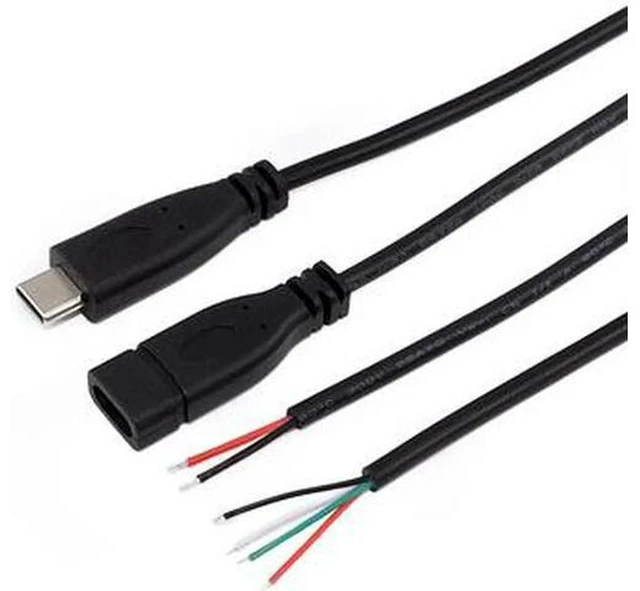 Main image of 20cm Black Type-c Usb FeMale male Plug 2 4 wire Power Cable Cord stripped Maximum current 3A for Raspberry pie DIY