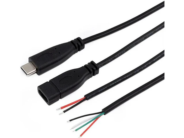 Alt view image 2 of 4 - 20cm Black Type-c Usb FeMale male Plug 2 4 wire Power Cable Cord stripped Maximum current 3A for Raspberry pie DIY