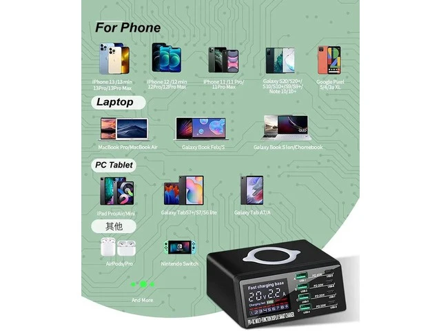 Alt view image 5 of 7 - USB C Charging Station with Wireless Charging , 110W USB C Charger Charging Hub 8 PowerPort for Multiple Devices with PD3.0 and QC3.0 Fast Charging Power Stock Station