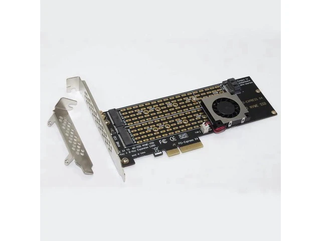 Alt view image 2 of 4 - M.2 NVMe Adapter SSD to PCIe Card Key M + Key B with Fan SATA Cable PCIE to M2 Adapter Supports 2230 2242 2260 2280 22110
