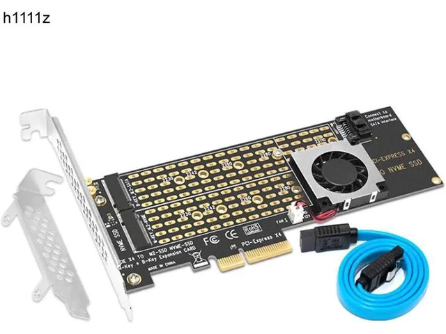Alt view image 3 of 4 - M.2 NVMe Adapter SSD to PCIe Card Key M + Key B with Fan SATA Cable PCIE to M2 Adapter Supports 2230 2242 2260 2280 22110