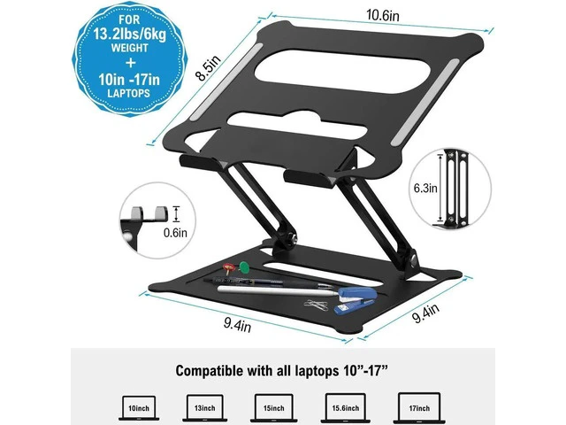 Alt view image 3 of 7 - Adjustable Laptop Stand for Desk, Jansicotek Computer Stand for Laptop, Ergonomic Aluminum Laptop Riser Stand for 10-17 inch Laptop, Z19-Black