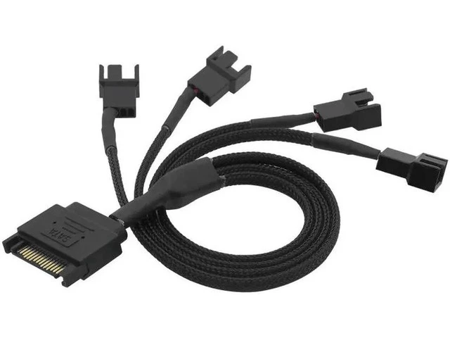 Alt view image 2 of 5 - Black Sleeved 4Pin IDE M-olex to 4 x 4 Pin PWM Fan Power Splitter Cable, Cooler Cooling PWM Fan Cable(27CM)