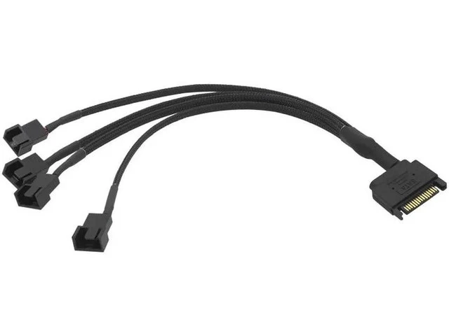 Alt view image 4 of 5 - Black Sleeved 4Pin IDE M-olex to 4 x 4 Pin PWM Fan Power Splitter Cable, Cooler Cooling PWM Fan Cable(27CM)