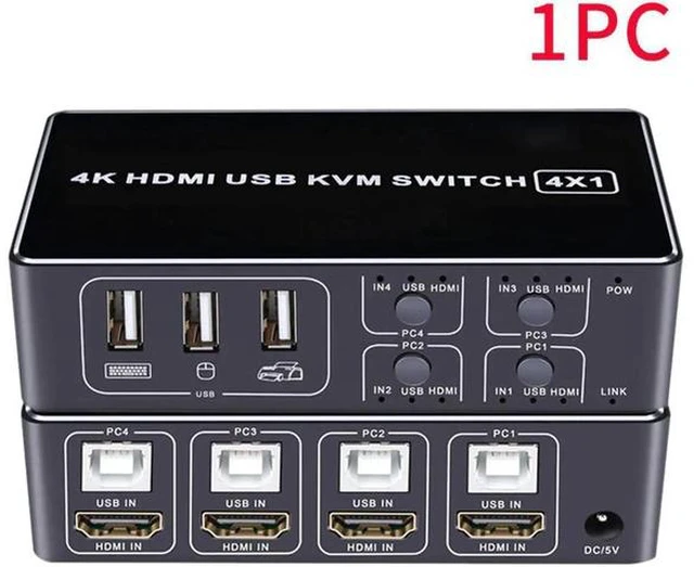 Alt view image 2 of 7 - 4 port KVM Switch 4K USB KVM Switcher 4 in 1 out 4KX2K/30HZ win10/8/mac os. PC laptop