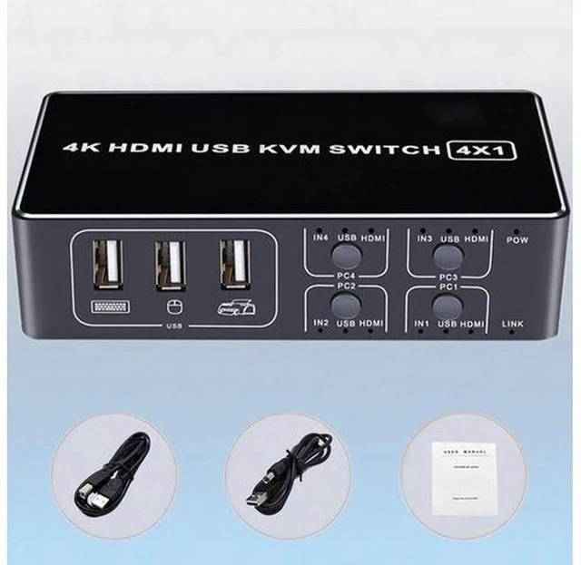 Alt view image 4 of 7 - 4 port KVM Switch 4K USB KVM Switcher 4 in 1 out 4KX2K/30HZ win10/8/mac os. PC laptop