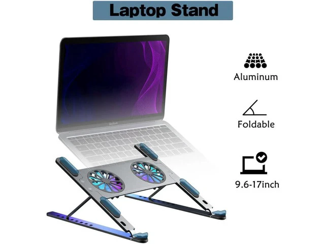 Alt view image 3 of 7 - Adjustable Laptop Tablet Stand for Desk with 2 High-speed Cooling Fan for Laptop Tablet, Ergonomic Foldable Laptop Tablet Riser Stand for All 11-17.3 Inches Tablet or Laptop Notebook