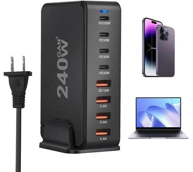 Main image of 8-Prots USB C Charger 240W Portable Charger USB Type-C Charger Compact GaN Fast Charger USB C Fast Charging Block for MacBook Pro/Air, iPad Pro, iPhone 15 14 Pro