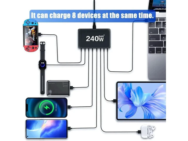 Alt view image 3 of 7 - 8-Prots USB C Charger 240W Portable Charger USB Type-C Charger Compact GaN Fast Charger USB C Fast Charging Block for MacBook Pro/Air, iPad Pro, iPhone 15 14 Pro