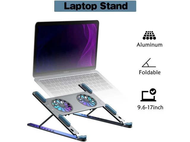 Alt view image 2 of 7 - Laptop Tablet Stand, Foldable Computer Stand with Dual High-speed Cooling Fan, Ergonomic Adjustable Laptop Tablet Riser Compatible with All Laptop Tablets 11-17.3" Laptop Tablets MacBook Pro