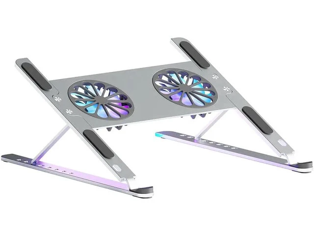 Alt view image 3 of 7 - Laptop Tablet Stand, Foldable Computer Stand with Dual High-speed Cooling Fan, Ergonomic Adjustable Laptop Tablet Riser Compatible with All Laptop Tablets 11-17.3" Laptop Tablets MacBook Pro