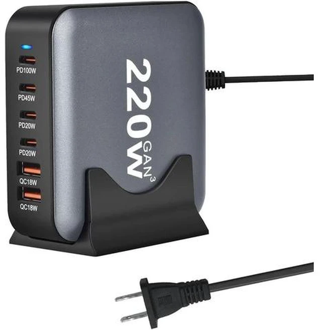 Main image of 6-Prots USB C Charger 220W Portable Charger USB Type-C Charger Compact GaN III Fast Charger USB C Fast Charging Block for MacBook Pro/Air, iPad Pro, iPhone 16 15 14 Pro