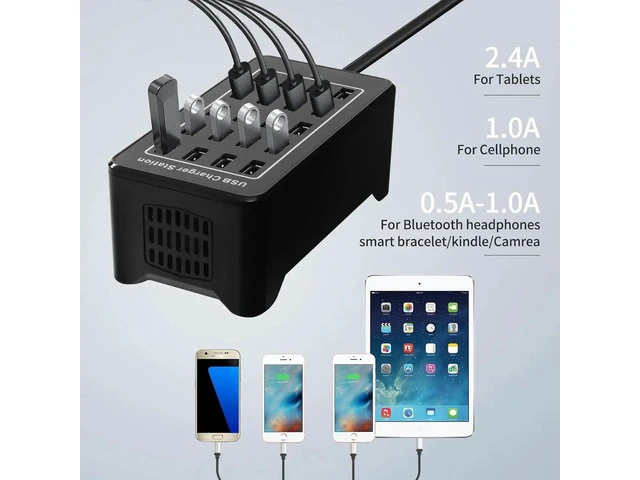 Alt view image 2 of 7 - 20 Ports USB Charger, 100W 20A Desktop USB Charging Station with iSmart Multiple Port, Compatible Smartphones,Tables,and More Devices - Black