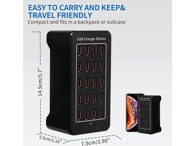 Alt view image 3 of 7 - 20 Ports USB Charger, 100W 20A Desktop USB Charging Station with iSmart Multiple Port, Compatible Smartphones,Tables,and More Devices - Black