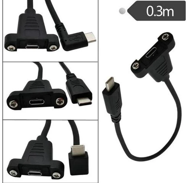 Main image of 30CM USB C Type-C male to female extension data cable 90 degree right-angle extension cable with panel screw hole 480Mbps