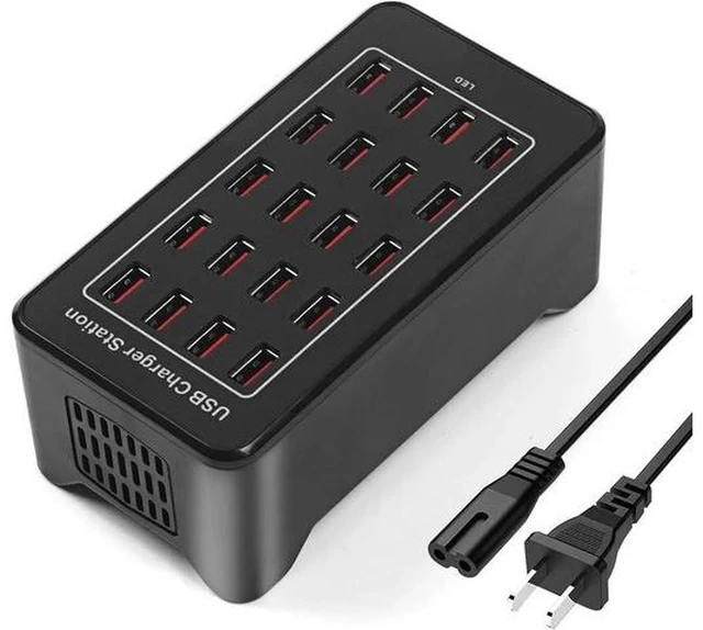Main image of 20 Ports USB Charger, 100W 20A Desktop USB Charging Station with iSmart Multiple Port, Compatible Smartphones,Tables,and More Devices - Black
