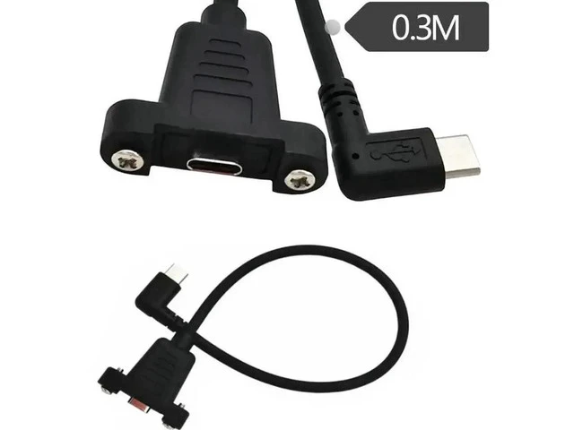 Alt view image 3 of 5 - 30CM USB C Type-C male to female extension data cable 90 degree right-angle extension cable with panel screw hole 480Mbps