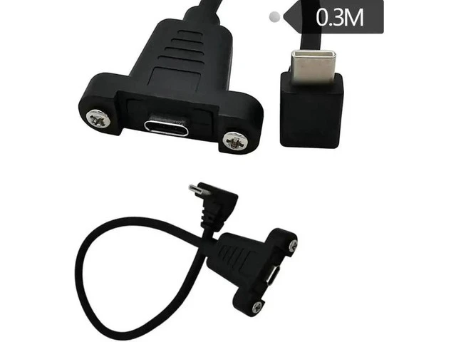 Alt view image 4 of 5 - 30CM USB C Type-C male to female extension data cable 90 degree right-angle extension cable with panel screw hole 480Mbps