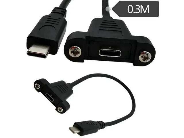 Alt view image 5 of 5 - 30CM USB C Type-C male to female extension data cable 90 degree right-angle extension cable with panel screw hole 480Mbps
