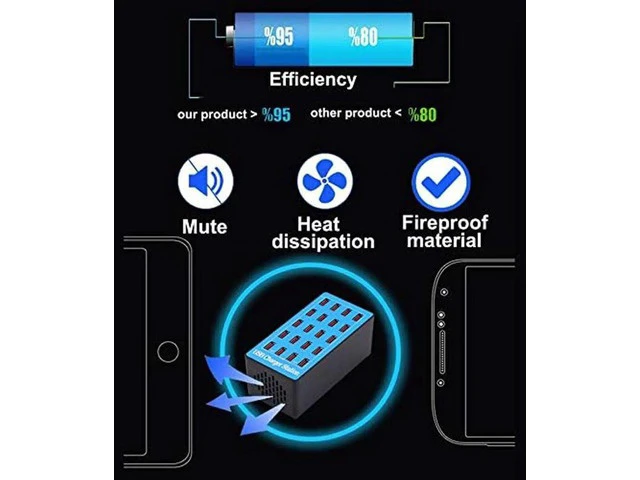Alt view image 2 of 7 - 20 Ports USB Charger, 100W 20A Desktop USB Charging Station with iSmart Multiple Port, Compatible Smartphones,Tables,and More Devices