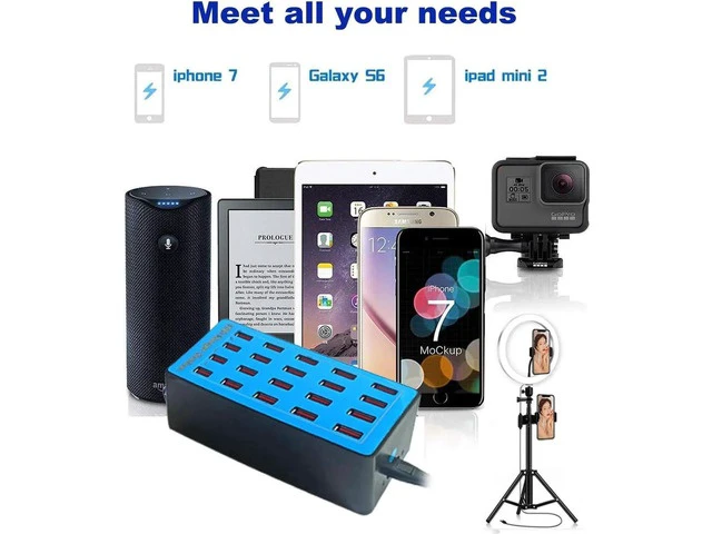 Alt view image 4 of 7 - 20 Ports USB Charger, 100W 20A Desktop USB Charging Station with iSmart Multiple Port, Compatible Smartphones,Tables,and More Devices