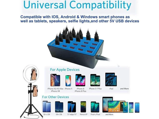 Alt view image 6 of 7 - 20 Ports USB Charger, 100W 20A Desktop USB Charging Station with iSmart Multiple Port, Compatible Smartphones,Tables,and More Devices