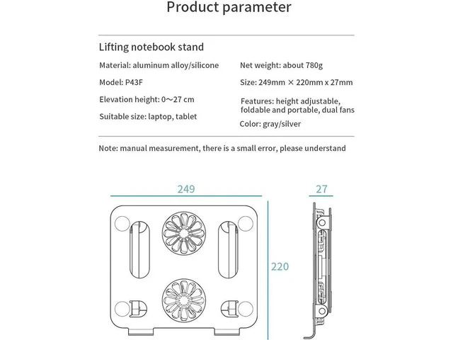 Alt view image 2 of 7 - Laptop Tablet Stand,Aluminum Foldable Computer Stand with Dual High-speed Cooling Fan, Ergonomic Adjustable Laptop Cooling Pad Compatible with All Laptop Tablets 11-17.3" Laptop Tablets MacBook Pro