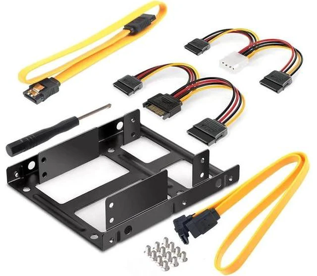 Main image of 2.5 to 3.5 Inch Dual Hard Disk Metal Bracket Adapter HDD Holder with Double SATA & Power Cable for Desktop