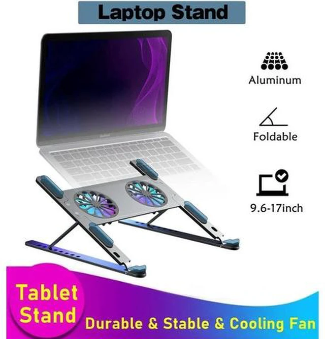 Main image of Laptop Tablet Stand with 2 High-speed Cooling Fan, Adjustable Laptop Tablet Stand for Desk, Compatible with MacBook Air Pro, Dell, Hp and More All 11-17.3 Inches Tablet or Laptop Notebook