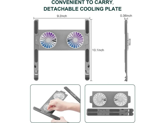 Alt view image 5 of 7 - Laptop Tablet Stand with 2 High-speed Cooling Fan, Adjustable Laptop Tablet Stand for Desk, Compatible with MacBook Air Pro, Dell, Hp and More All 11-17.3 Inches Tablet or Laptop Notebook