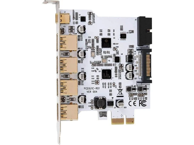 Alt view image 5 of 5 - On Card USB 3.0 PCI-E Type C Expansion Card PCI Express PCI-E to USB 3.0 Controller 5Port + 1Port USB 3.1 PCI-E Card Adapter