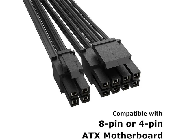 Alt view image 3 of 7 - Akasa 8-Pin to 8+4-Pin Power Adapter Cable | Converts 8-pin ATX PSU to 8+4 pin ATX Motherboard Power Connectors | Black | 15cm | AK-CBPW22-15