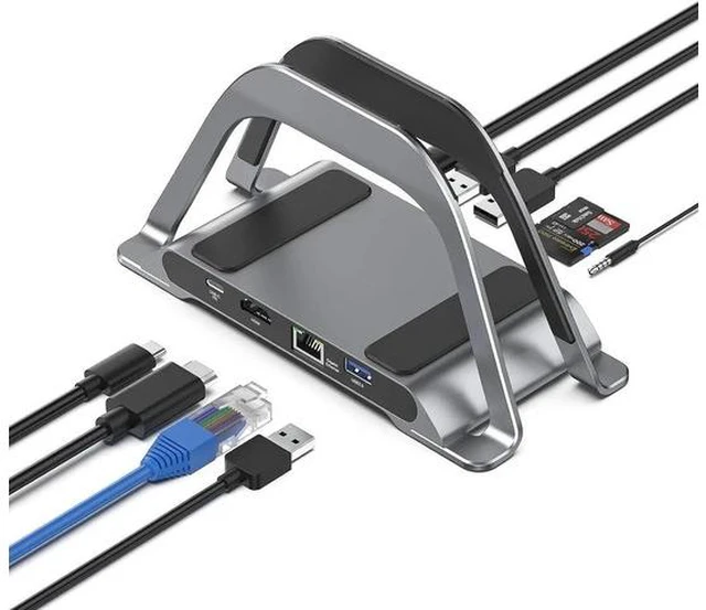 Main image of MacBook Docking Station, USB C Docking Station with Vertical Bracket Compatible with MacBook Pro and Air with 4K HDMI, 3 USB, SD/TF, PD3.0, RJ45 Ethernet, Audio for HP/Dell/Lenovo Laptops