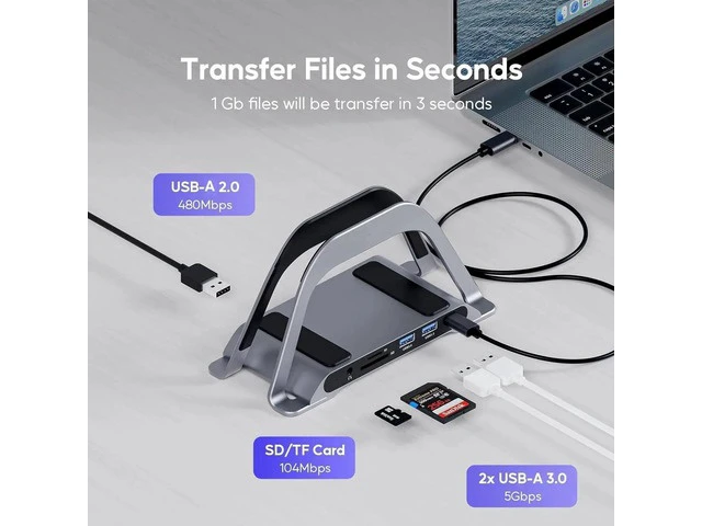 Alt view image 3 of 7 - MacBook Docking Station, USB C Docking Station with Vertical Bracket Compatible with MacBook Pro and Air with 4K HDMI, 3 USB, SD/TF, PD3.0, RJ45 Ethernet, Audio for HP/Dell/Lenovo Laptops