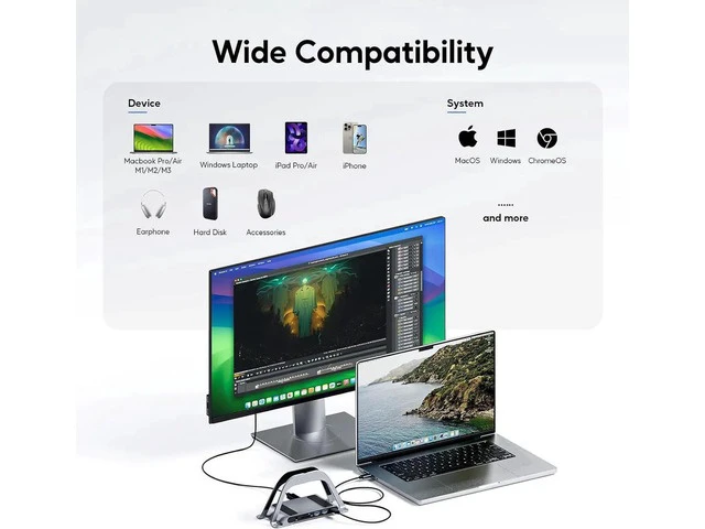 Alt view image 2 of 7 - MacBook Docking Station, USB C Docking Station with Vertical Bracket Compatible with MacBook Pro and Air with 4K HDMI, 3 USB, SD/TF, PD3.0, RJ45 Ethernet, Audio for HP/Dell/Lenovo Laptops