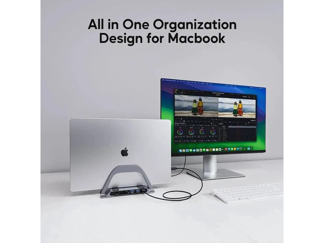 Alt view image 4 of 7 - MacBook Docking Station, USB C Docking Station with Vertical Bracket Compatible with MacBook Pro and Air with 4K HDMI, 3 USB, SD/TF, PD3.0, RJ45 Ethernet, Audio for HP/Dell/Lenovo Laptops