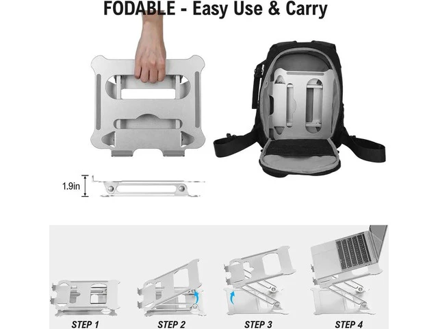Alt view image 4 of 7 - Laptop Stand, Ergonomics Aluminum Laptop Riser, Foldable Computer Stand, Adjust Laptop Holder Stand for Macs and laptops ,Z19-Silver