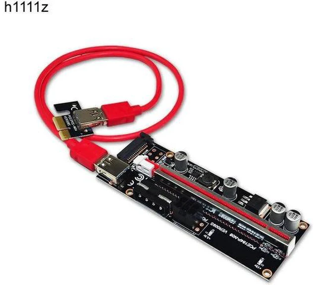 Main image of PCI-E Riser 009S Plus PCI-E 1X TO 16X Slot Adapter Riser Card 60cm USB 3.0 Red Cable 4pin 6pin SATA Power for BTC Mining