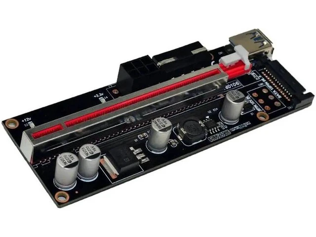 Alt view image 3 of 5 - PCI-E Riser 009S Plus PCI-E 1X TO 16X Slot Adapter Riser Card 60cm USB 3.0 Red Cable 4pin 6pin SATA Power for BTC Mining