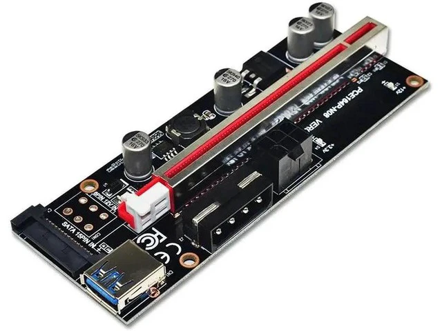 Alt view image 2 of 5 - PCI-E Riser 009S Plus PCI-E 1X TO 16X Slot Adapter Riser Card 60cm USB 3.0 Red Cable 4pin 6pin SATA Power for BTC Mining
