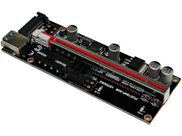 Alt view image 4 of 5 - PCI-E Riser 009S Plus PCI-E 1X TO 16X Slot Adapter Riser Card 60cm USB 3.0 Red Cable 4pin 6pin SATA Power for BTC Mining