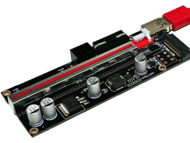 Alt view image 5 of 5 - PCI-E Riser 009S Plus PCI-E 1X TO 16X Slot Adapter Riser Card 60cm USB 3.0 Red Cable 4pin 6pin SATA Power for BTC Mining